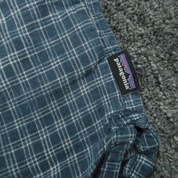 Patagonia Shirt Mens Medium Blue Back Step Plaid Short Sleeve Lightweight Hemp - Picture 4 of 10